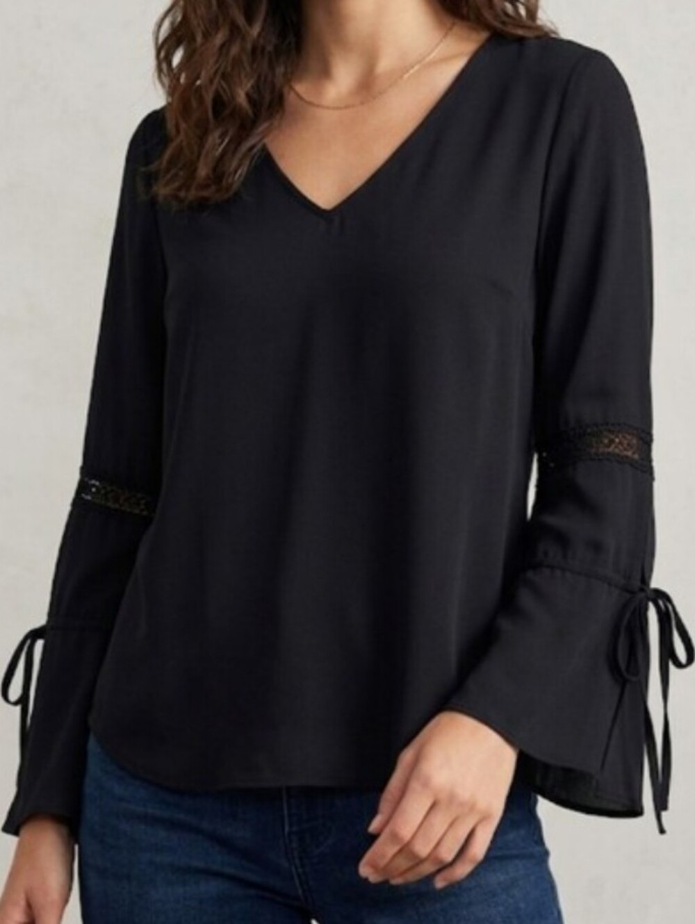 RO&DE Black V-Neck Bell Sleeve Blouse